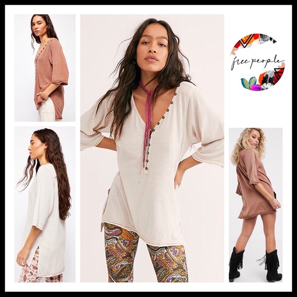 Free People Tops - FREE PEOPLE BOHO TUNIC HENLEY TEE TOP A2C